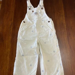 Oshkosh Girls Cream Corduroy Bibs with Silver Snowflakes - Size 3t